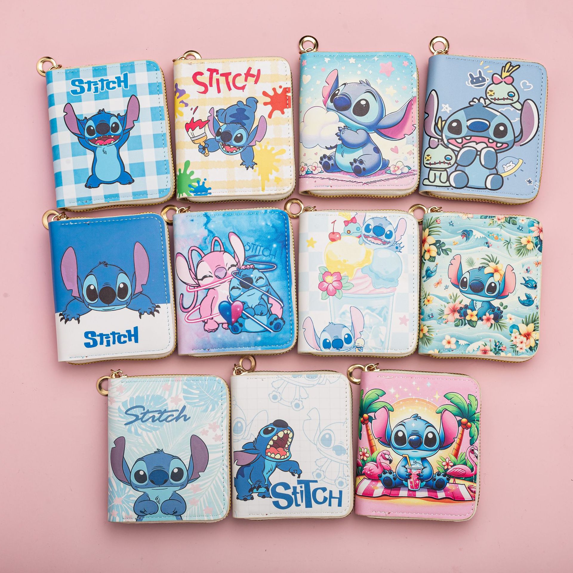 0 Cartoon European and American Stitch PU Wallet Student Men's and Women's Short Zipper Bag Zero Wallet Certificate Bag Card Bag - Image 1