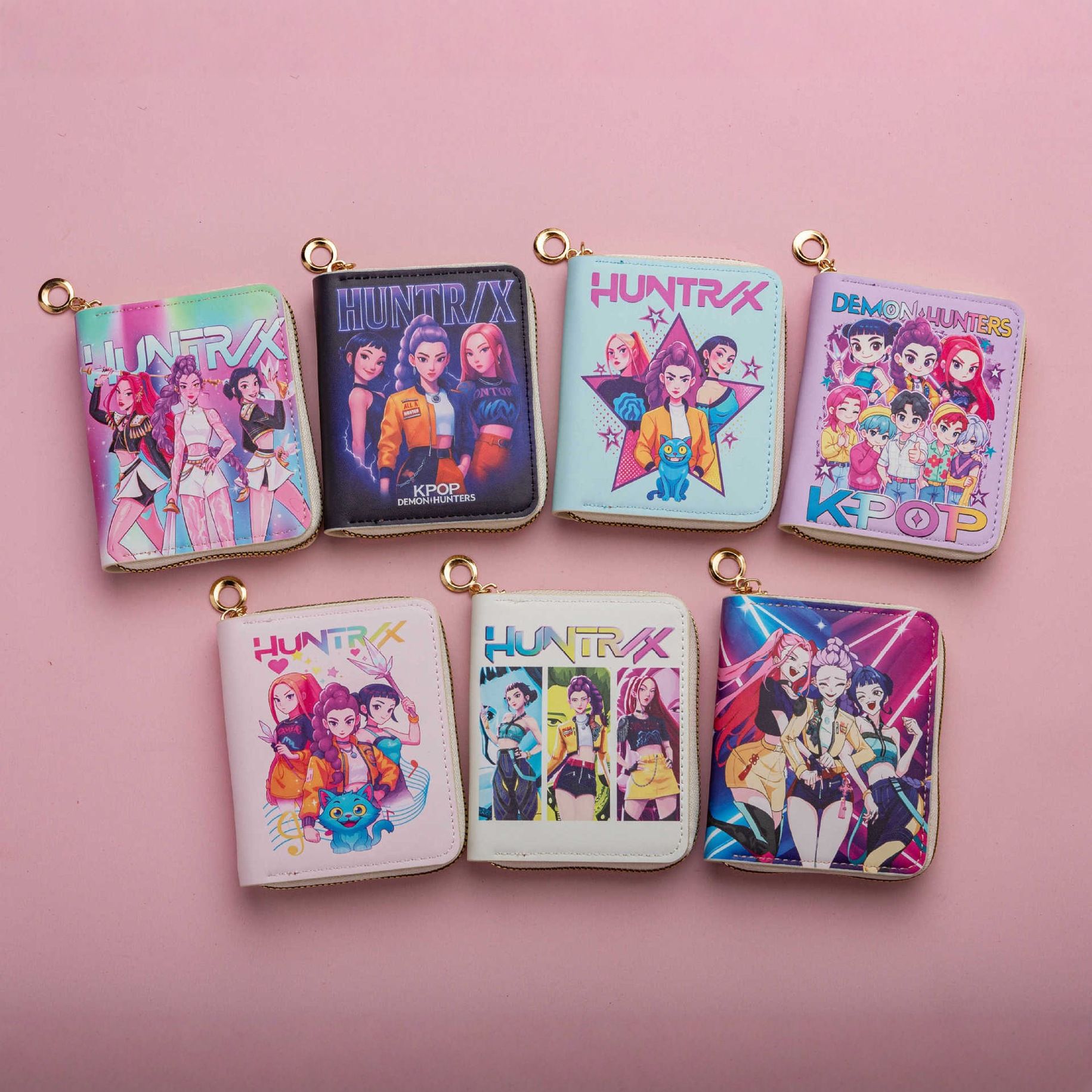 0 Trendy girl group cartoon printed short zipper wallet, student carry on card bag, portable coin storage small wallet - Image 1