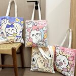 Cartoon canvas bag, student summer class shoulder bag, versatile artistic hand-held holder extra large capacity tutoring bag