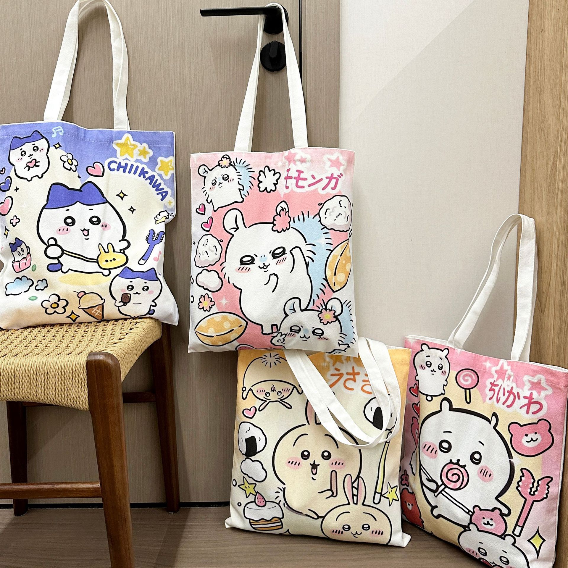 0 Cartoon canvas bag, student summer class shoulder bag, versatile artistic hand-held holder extra large capacity tutoring bag - Image 1