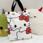 New Cartoon Cat Canvas Bag Cute Large Capacity Tutorial Bag Student Handbag Cross border Cartoon Handbag for Women