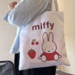 Cute Miffy Single Shoulder Handbag for College Students, School Bag, Strawberry Miffy Versatile Canvas Bag