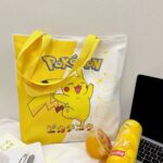 Pok é mon children's canvas bag, Bikaqiu single shoulder simple bag, primary, middle and high school tutoring bag, class handbag