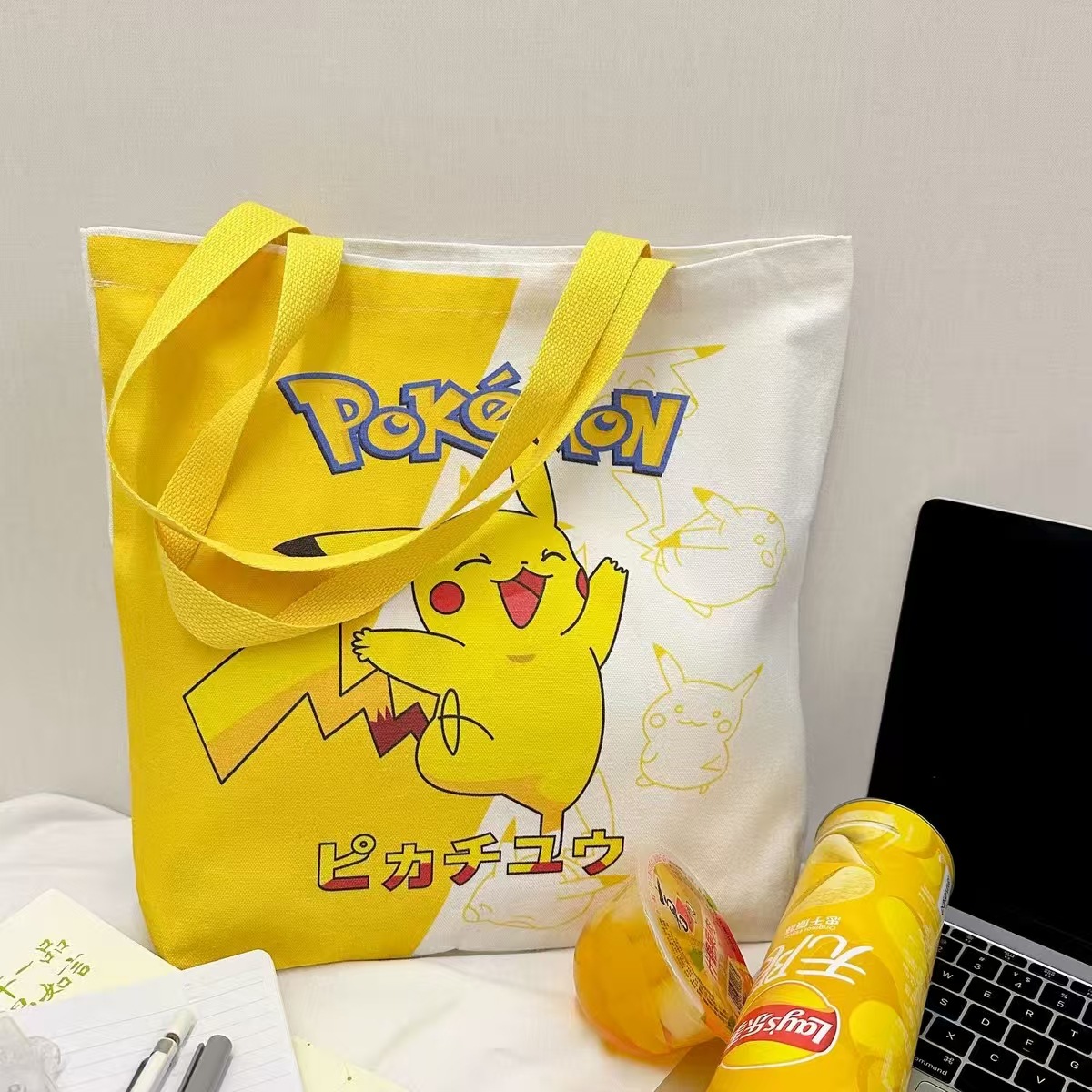 1 Pok é mon children's canvas bag, Bikaqiu single shoulder simple bag, primary, middle and high school tutoring bag, class handbag - Image 1