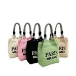 New Paris style niche design knitted handbag fashionable white tower shopping photography handbag water bucket square bag