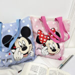 Cartoon Mickey canvas bag, women's new trendy tote bag, college student class single shoulder tutoring bag