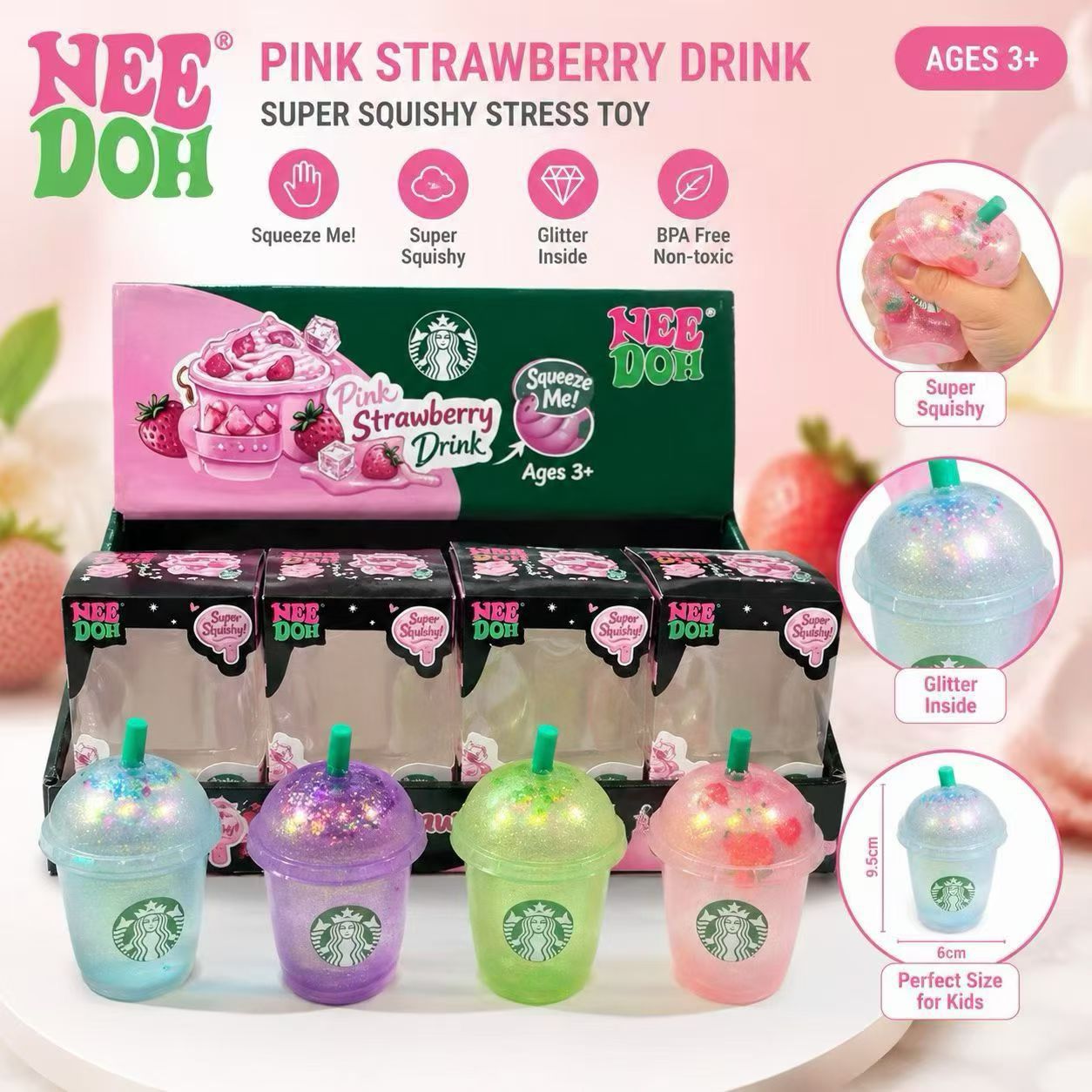 主图1 Mini Boba Cup Squishy Fidget Toy, Glitter Milk Tea Cup Squeeze Stress Toy, Nee Doh Style Cute Drink Shaped Decompression Toy, Individually Boxed - Image 1