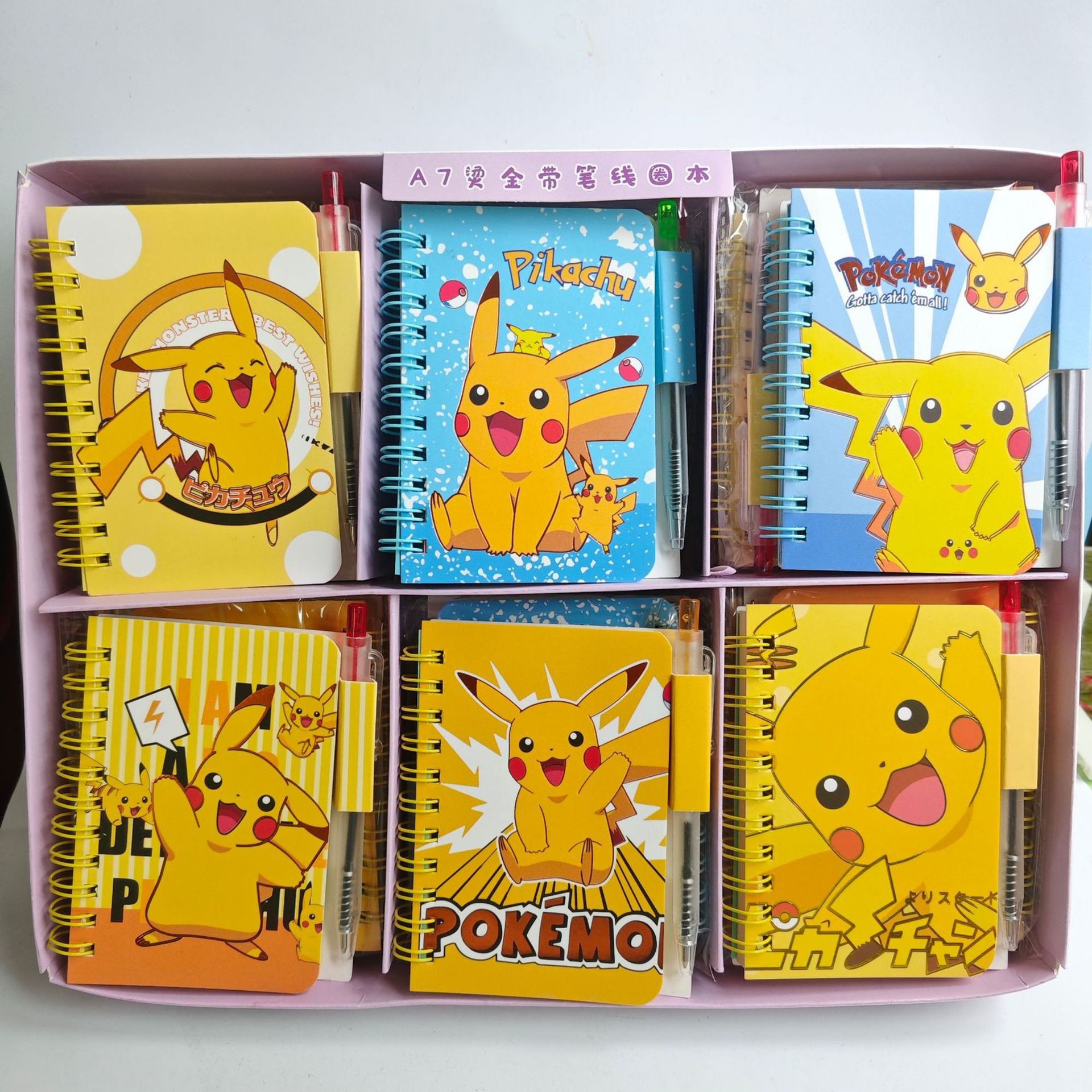 主图1 Cartoon Pokemon / Stitch Mini Spiral Notebook with Pen, Portable A7 Pocket Notepad, Kawaii Character Small Journal Notebook for Students - Image 1