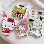 Sanrio Cute Character Hanging Hand Towel, Hello Kitty My Melody Pochacco Keroppi Absorbent Coral Fleece Handkerchief, Kawaii Decorative Hand Towel