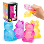 Gummy Bear & Flower Squishy Fidget Toys, Transparent Solid Squeeze Stress Relief Toys, Kawaii Decompression Toys with Gift Box for Kids & Adults