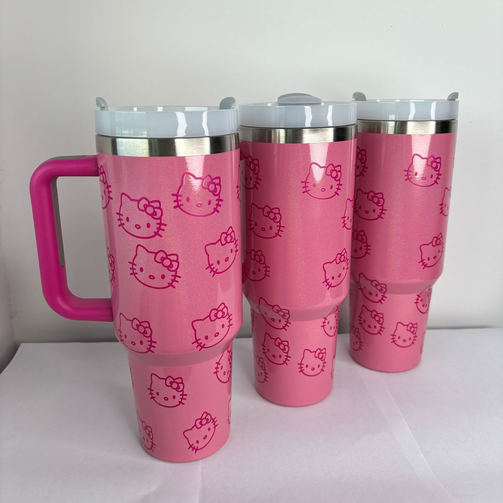 0 Hello Kitty series 40oz car cup thermos ice cream cup with handle, straw thermos cups water cup festival gift - Image 1
