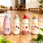 High looks girls cartoon water cup 316 stainless steel children's thermos cup for students to go to school cute drawstring straw cup