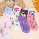 Korean Style Autumn/Winter New Women's Socks Cartoon Cute Kitty Yugui Dog Color blocked Middle tube Girls' Socks