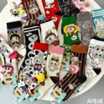 Harajuku Style Japanese AB Cartoon Middle Socks Labfabric Four Seasons Socks Small New Middle Socks Couple Ins Long Socks
