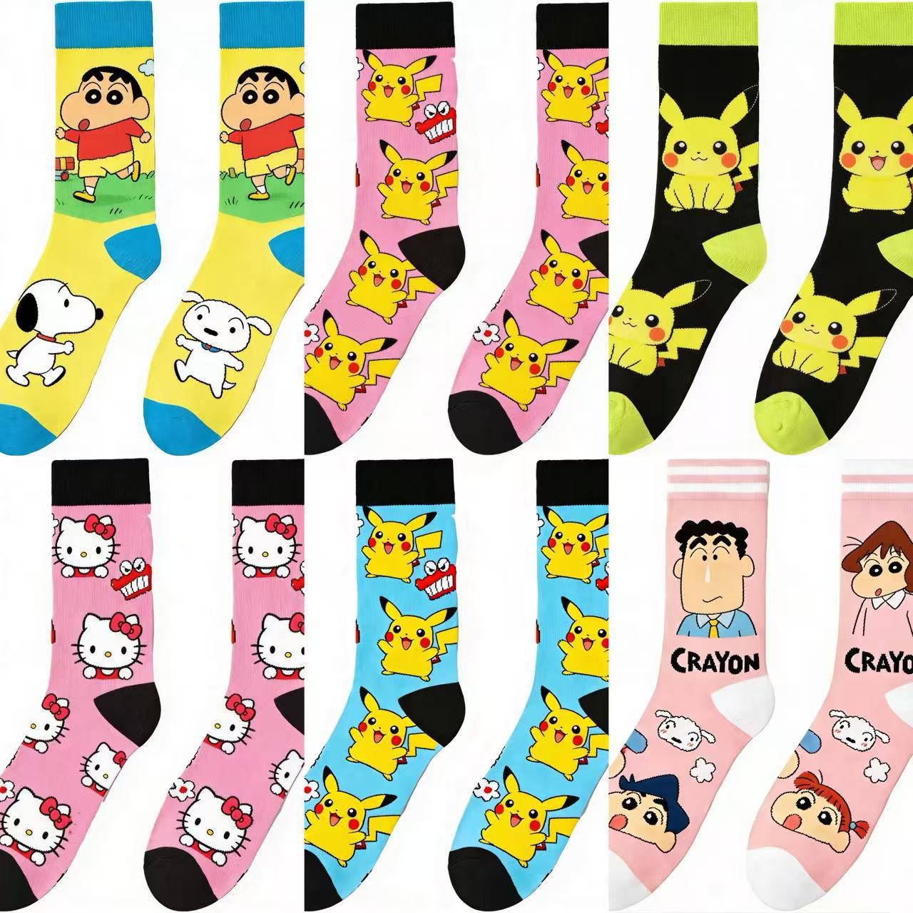 0 Japanese cartoon socks new anime cute mid tube men's and women's socks Pikachu trendy socks cross-border spot manufacturer - Image 1