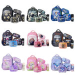 2026 hot selling student backpack 5-piece set with drawbar cartoon 16 inch backpack, lunch bag box, pencil case, water cup
