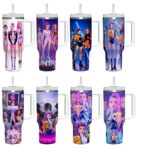 Hot selling cross-border car cup K-POP witch hunting group printed vacuum stainless steel ice cream cup handle car cup