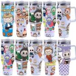 Cartoon pattern Labubu 40oz car cup 304 stainless steel insulated cup Labubu car straw ice cream cup