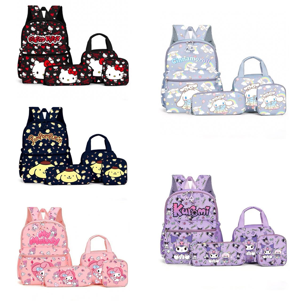1 High-Appeal Four-Piece Set Children's Cartoon Crocodile Pillowcase Large Capacity Double Shoulder Bag for Girls Kt Cat Student Backpack - Image 1