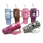 New Sanrio 40oz Leopard Ice King Cup 1200ML Large Capacity Straw Handle Car Cup Fashion Portable Water Cup
