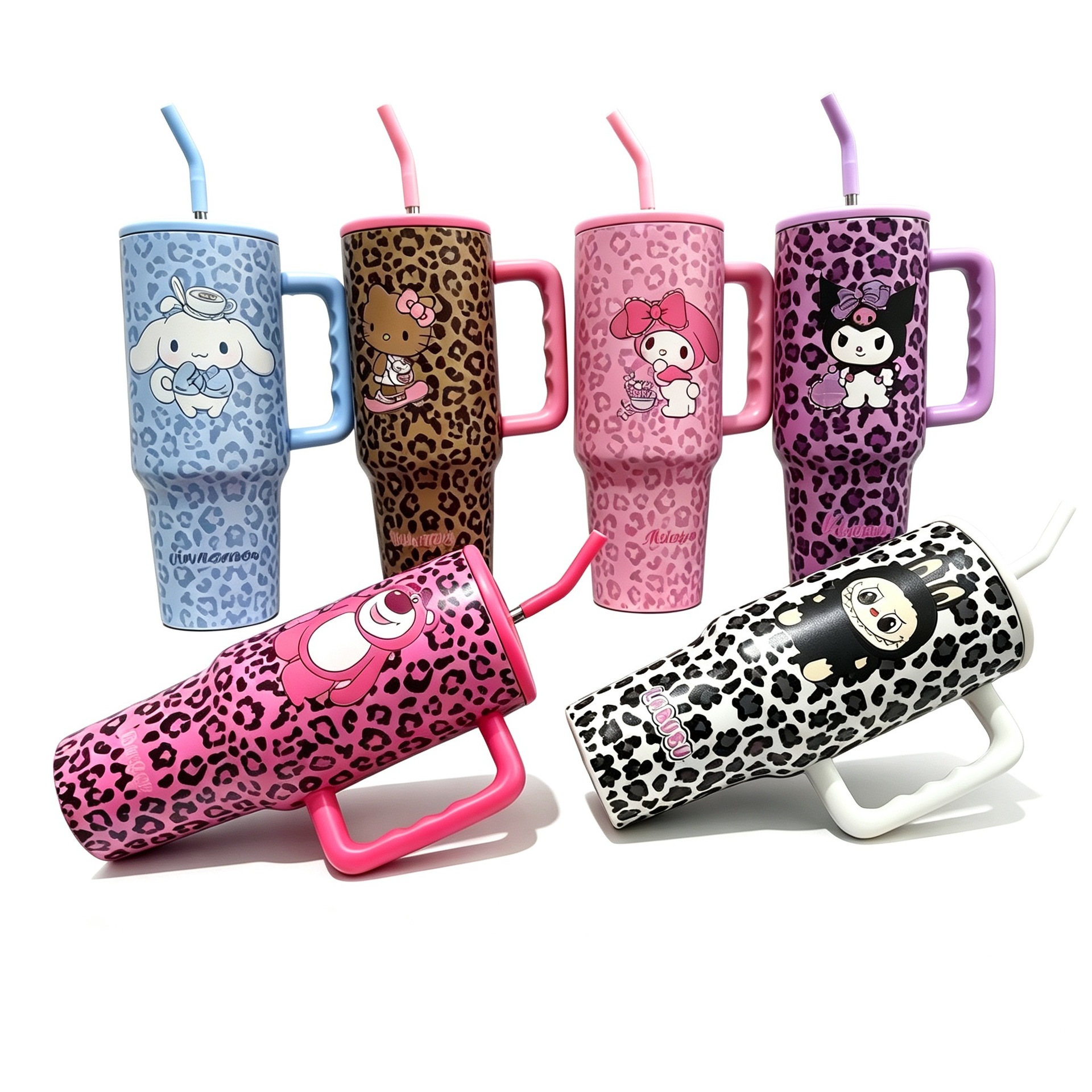 1 New Sanrio 40oz Leopard Ice King Cup 1200ML Large Capacity Straw Handle Car Cup Fashion Portable Water Cup - Image 1