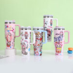 Cross border 40oz handle car cup high appearance labubu stainless steel insulated cup car portable straw ice cream cup