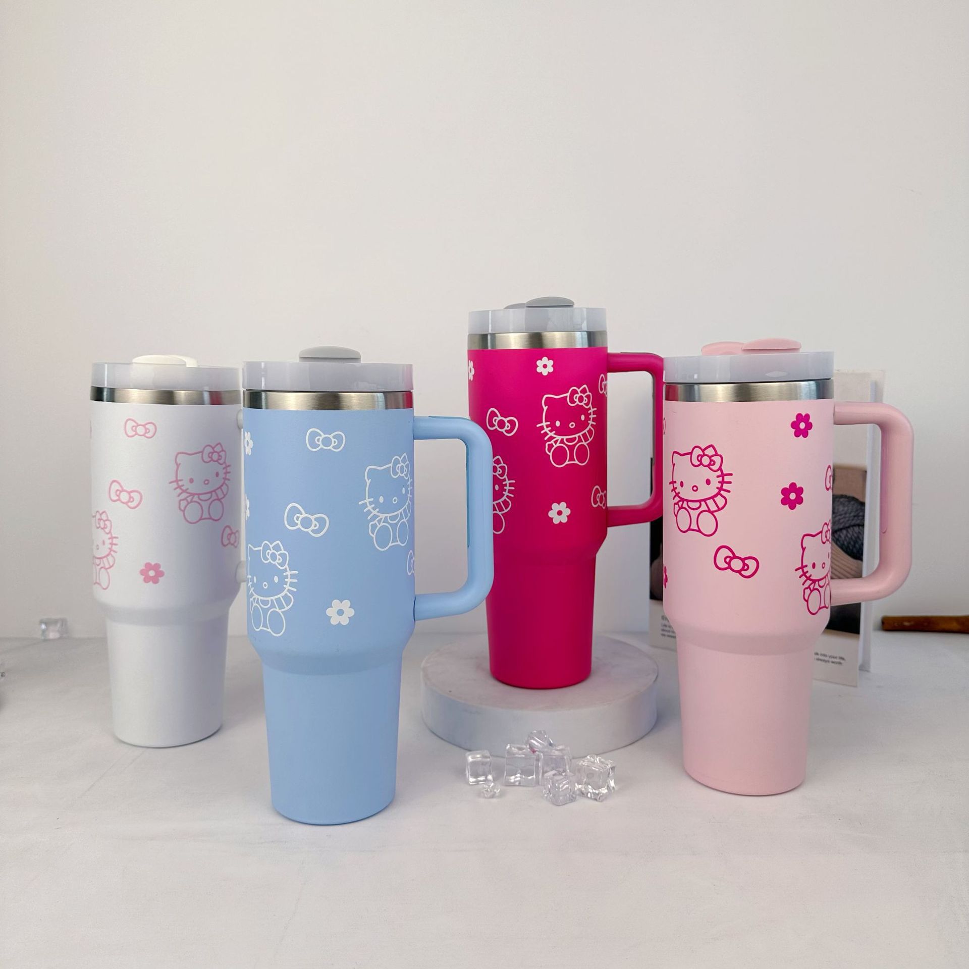 1 Hello Kitty series 40oz car cup thermos ice cream cup with handle, straw thermos cups water cup festival gift - Image 1