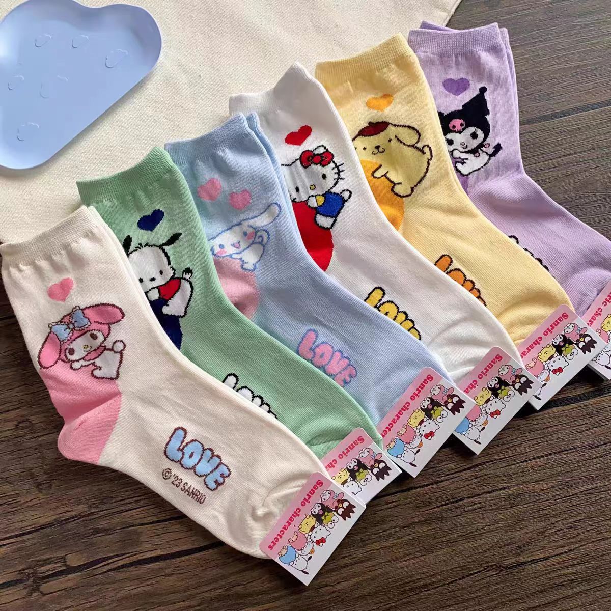 1 Children's Socks: Sanrio Girls' Cartoon Heel Pattern Socks Student Kulomi Melody Middle Tube Anti slip Socks - Image 1