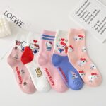 Children's Socks Sanrio Girls' Cartoon Heel Pattern Socks Student Kulomi Melody Middle Tube Anti slip Socks