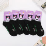 Japanese cartoon socks purple combed cotton mid tube women's socks cute little witch long tube socks Kuromi socks