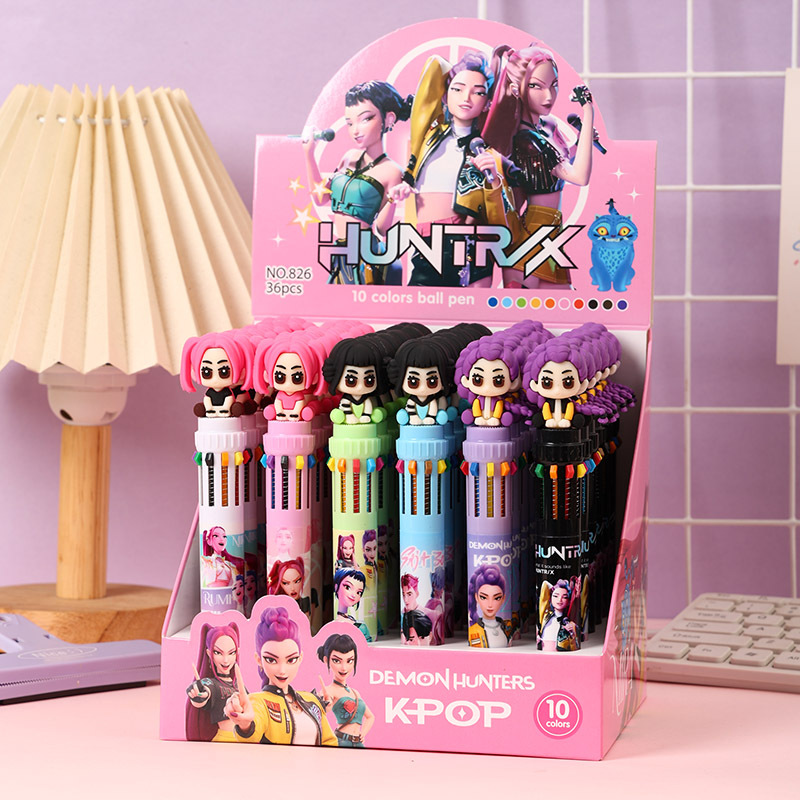 16 Cartoon 10 color ballpoint pen side press multi-color integrated hand account pen student creative gift pen stationery - Image 1