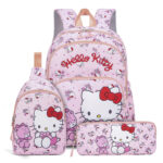Three-piece set Kt Cat Backpack Kuromi Elementary School Backpack Unisex Large Capacity Double Shoulder Bag School Bag Casual Backpack