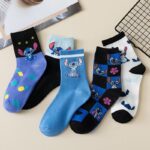 Japanese cartoon Stitch mid tube women's socks children cute anime long tube socks Japanese trend