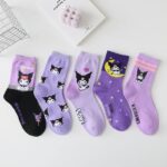 Japanese cartoon socks children's purple series combed cotton mid tube women's socks cute little witch long tube socks
