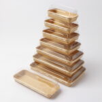 Wholesale Double-laminated Sushi Box Packaging Storage Food Paper Tray Takeout Container Kraft Sushi Tray With Lid