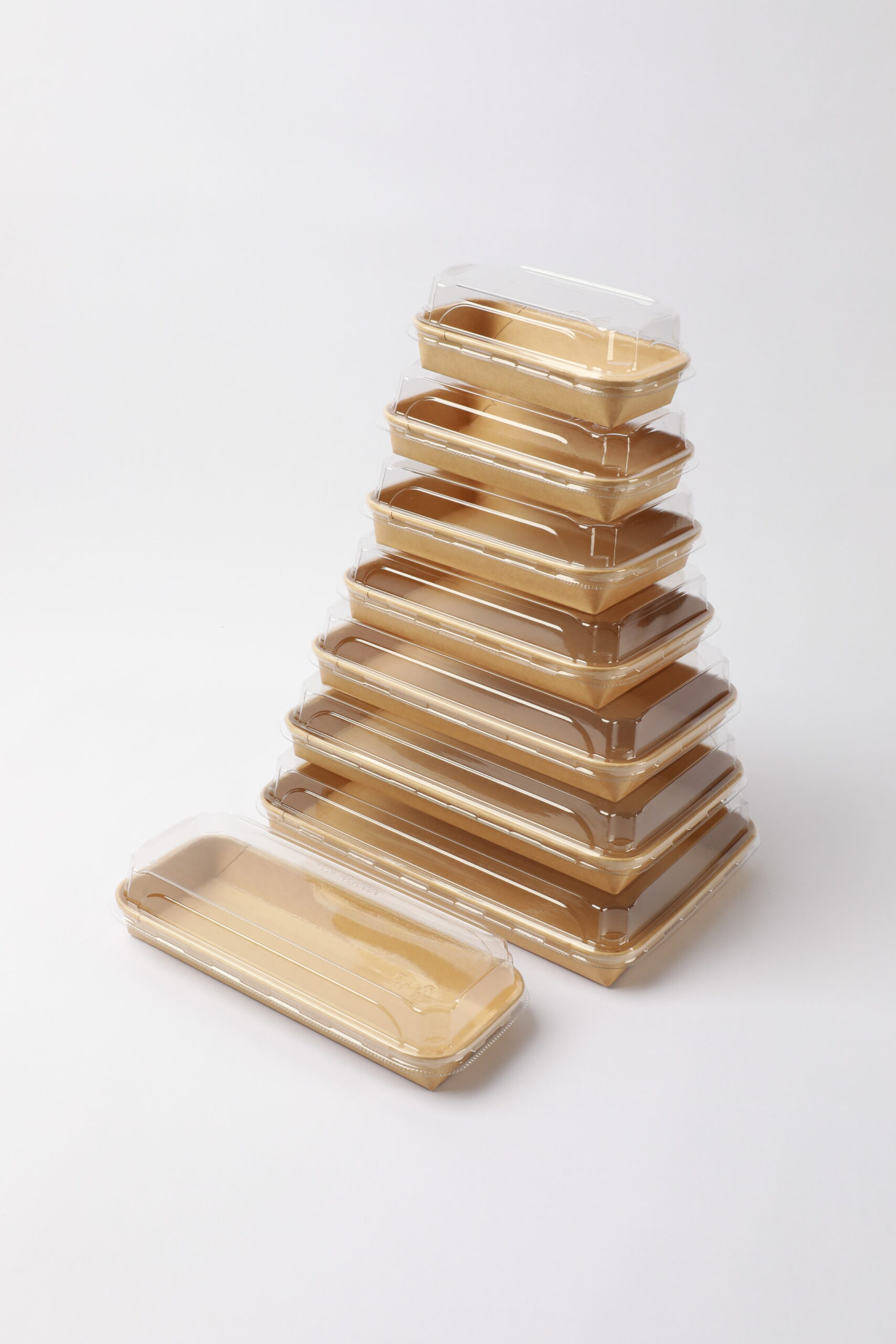 909A7591 Wholesale Double-laminated Sushi Box Packaging Storage Food Paper Tray Takeout Container Kraft Sushi Tray With Lid - Image 1