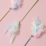 Colorful feather cat toy stick, made of plastic, equipped with small bells, approximately 38cm in length