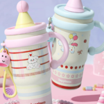 Cartoon printed stainless steel water cup with straw, portable and keeps warm
