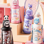 Cartoon figurine printed insulated water cup, made of stainless steel, with a straw, portable and large capacity
