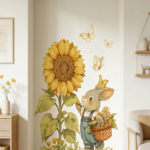 Cute Sunflower Rabbit Wall Decal, made of plastic, water-resistant and moisture-proof, for beautifying the wall