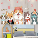 Cute puppy wall sticker, made of plastic, water-resistant and moisture-proof, for beautifying the wall. Suitable for bedrooms and living rooms.
