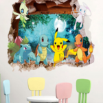 Pokémon printed wall stickers, made of plastic, water-resistant and moisture-proof, beautify the wall, suitable for bedrooms and living rooms