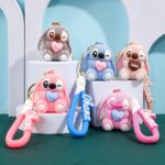 Kawaii Stitch & Angel Flocked Keyring Cartoon Character Pendant Accessory