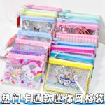 Cute Sanrio Hello Kitty & Monchhichi Mesh Zipper Bag, Portable Small Cosmetic Organizer