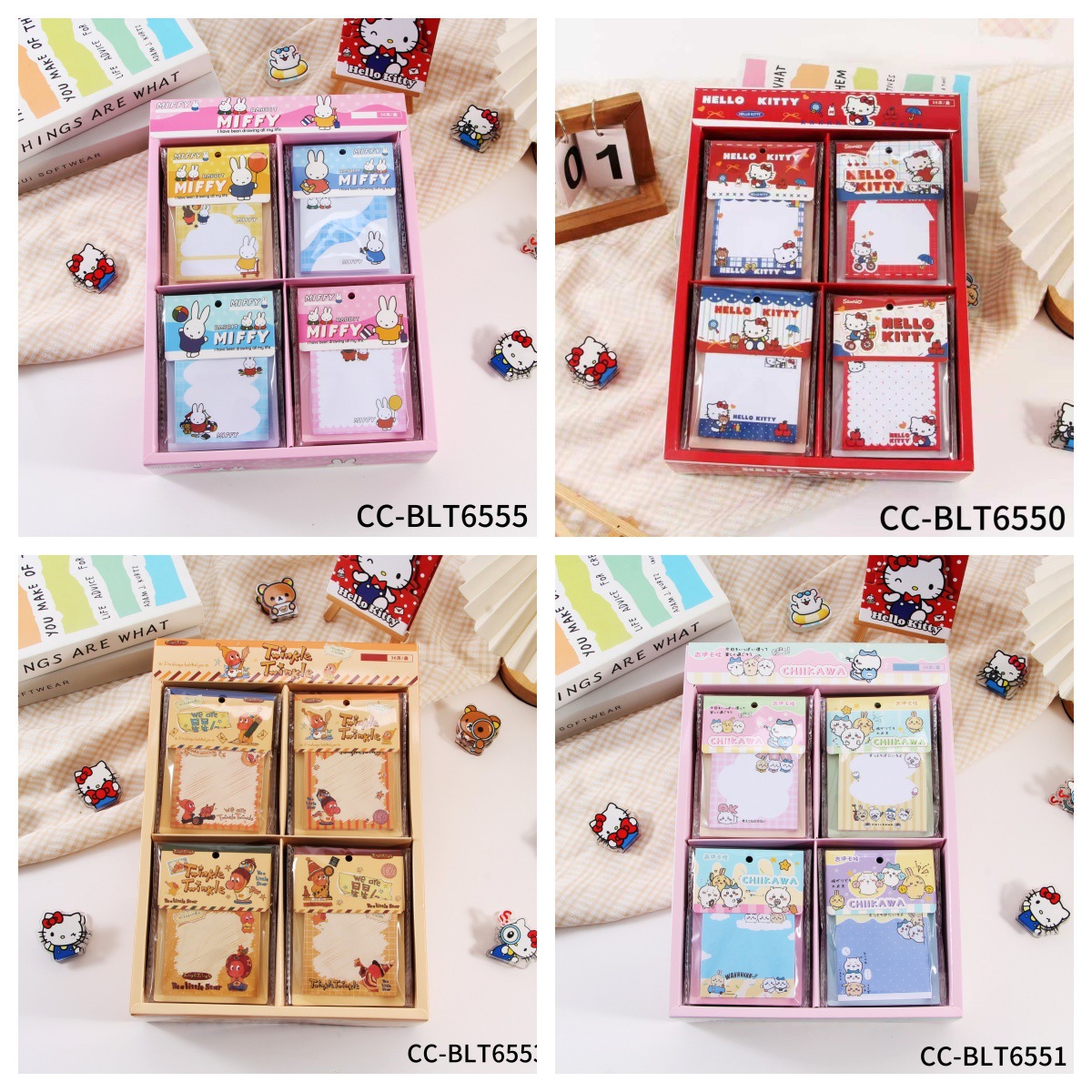 主图1 Cute Cartoon Memo Pad, Hello Kitty / Miffy / Chiikawa / Rilakkuma Decorative Sticky Notes - Image 1