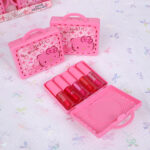 Hello Kitty Mini Suitcase Lip Gloss Set, Portable Sanrio Kawaii Tinted Lip Oil Gift Box for Girls