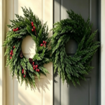 Christmas artificial wreath, artificial pine and cypress leaves, diameter 40cm, plastic material, suitable for holiday decoration