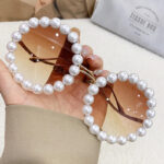 Luxury Pearl Metal Full Rim Light Weight Girl Kids Comfortable Frame Sunglasses Gradient Lens UV400 Protection Wavy Temples