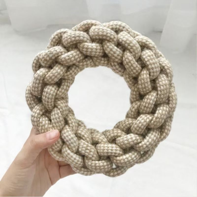 O1CN01RWjQvX1U3eCc8Qjox_!!2214354622462-0-cib Manufacturer Durable dog toy that won't break, chew-resistant, teeth-cleaning, hemp rope ring, hand-woven, interactive training pet supplies - Image 1